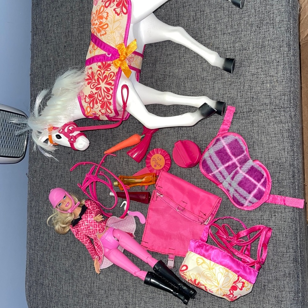 Two toy figures; Our Generation horse and Barbie Equestrian. Lots included